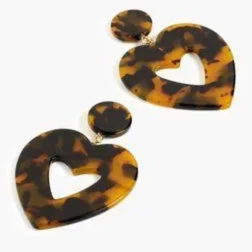J. CREW Earrings Tortoise Oversized Hearts Lightweight  Posts Preppy - Picture 4 of 6